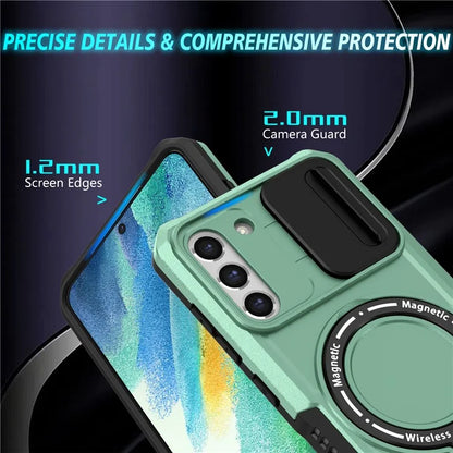 For Samsung Galaxy S21 FE 5G Case PC+TPU Magnetic Phone Shell with Slide Camera Cover