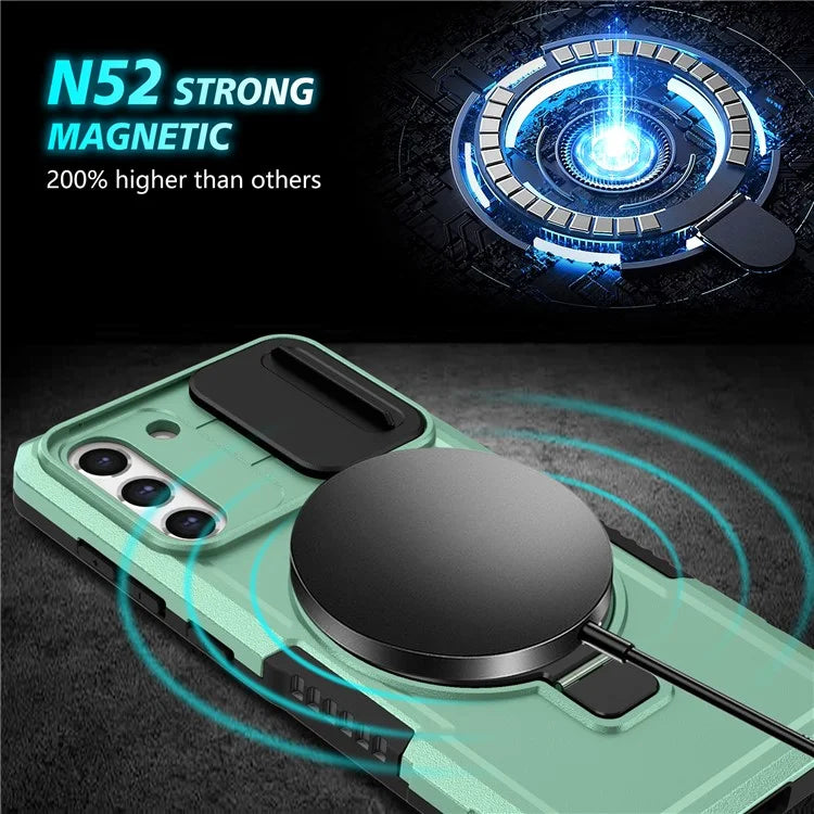 For Samsung Galaxy S21 FE 5G Case PC+TPU Magnetic Phone Shell with Slide Camera Cover