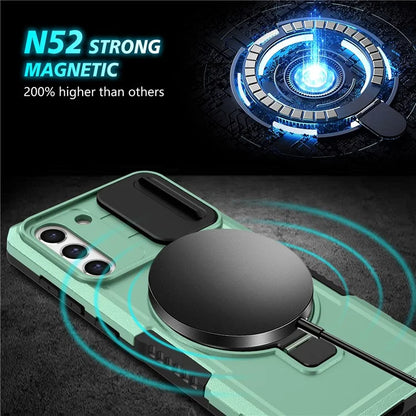 For Samsung Galaxy S21 FE 5G Case PC+TPU Magnetic Phone Shell with Slide Camera Cover