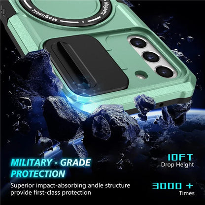 For Samsung Galaxy S21 FE 5G Case PC+TPU Magnetic Phone Shell with Slide Camera Cover