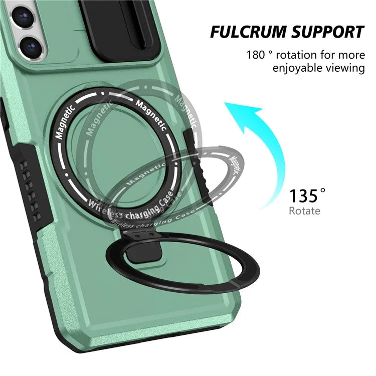 For Samsung Galaxy S21 FE 5G Case PC+TPU Magnetic Phone Shell with Slide Camera Cover