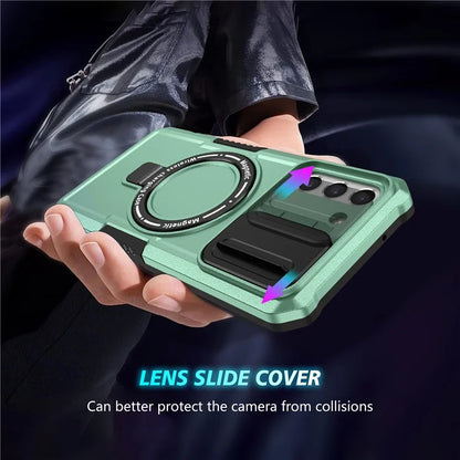 For Samsung Galaxy S21 FE 5G Case PC+TPU Magnetic Phone Shell with Slide Camera Cover