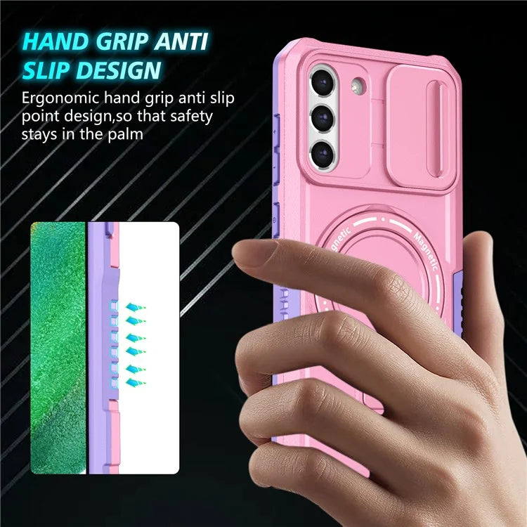 For Samsung Galaxy S21 FE 5G Case PC+TPU Magnetic Phone Shell with Slide Camera Cover