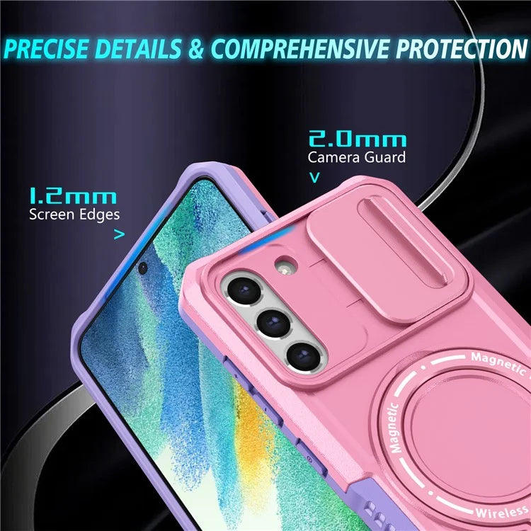 For Samsung Galaxy S21 FE 5G Case PC+TPU Magnetic Phone Shell with Slide Camera Cover