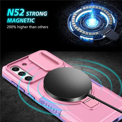 For Samsung Galaxy S21 FE 5G Case PC+TPU Magnetic Phone Shell with Slide Camera Cover
