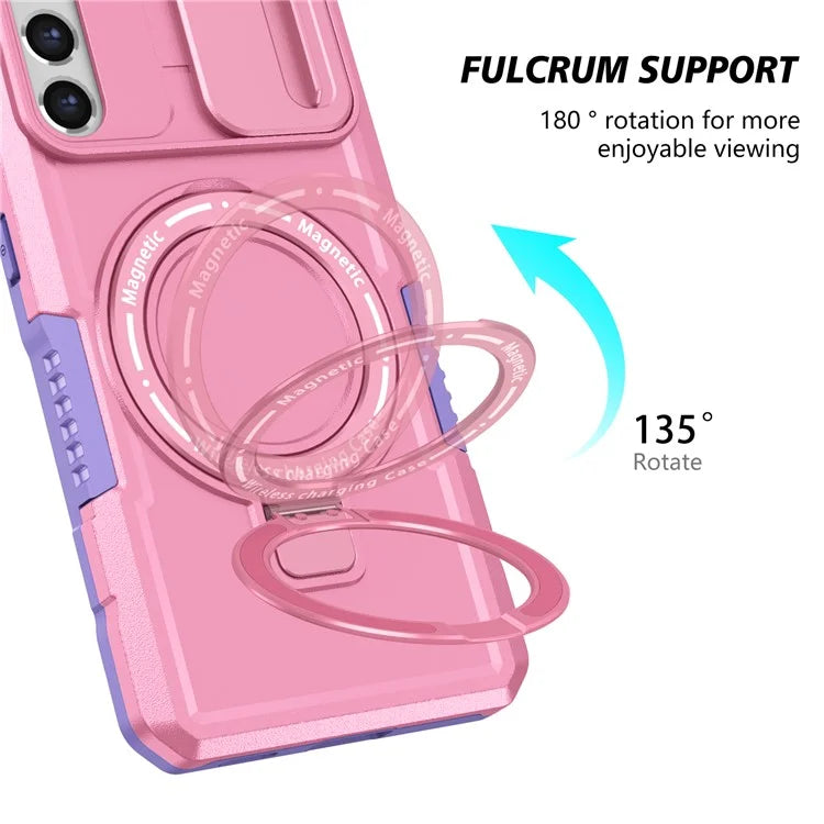For Samsung Galaxy S21 FE 5G Case PC+TPU Magnetic Phone Shell with Slide Camera Cover