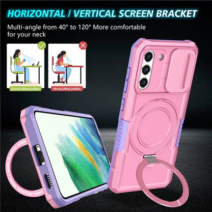 For Samsung Galaxy S21 FE 5G Case PC+TPU Magnetic Phone Shell with Slide Camera Cover