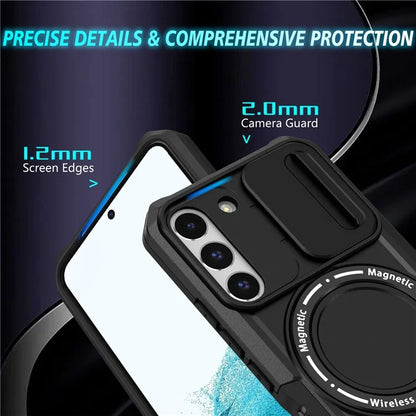 For Samsung Galaxy S22+ 5G kickstand Case PC+TPU Magnetic Phone Shell with Lens Cover
