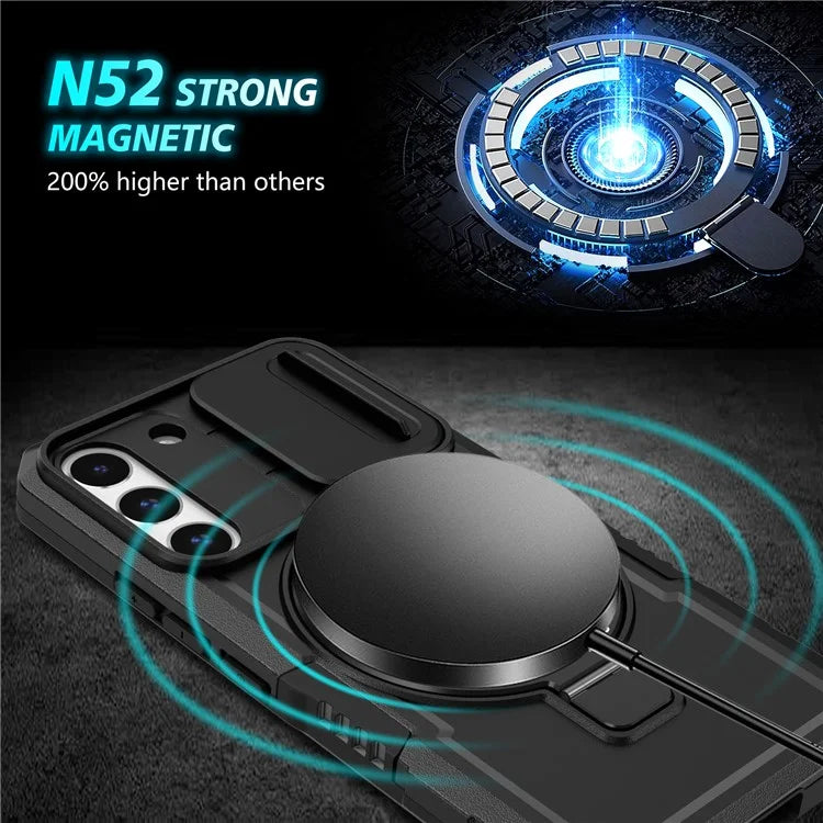 For Samsung Galaxy S22+ 5G kickstand Case PC+TPU Magnetic Phone Shell with Lens Cover