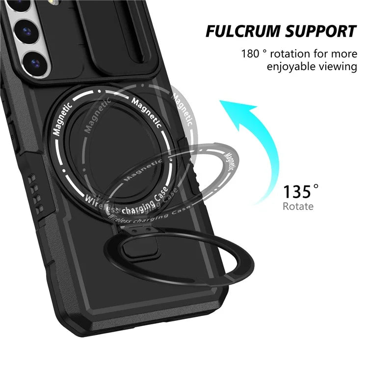 For Samsung Galaxy S22+ 5G kickstand Case PC+TPU Magnetic Phone Shell with Lens Cover