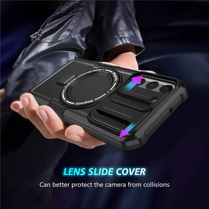 For Samsung Galaxy S22+ 5G kickstand Case PC+TPU Magnetic Phone Shell with Lens Cover