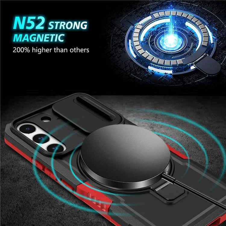 For Samsung Galaxy S22+ 5G kickstand Case PC+TPU Magnetic Phone Shell with Lens Cover