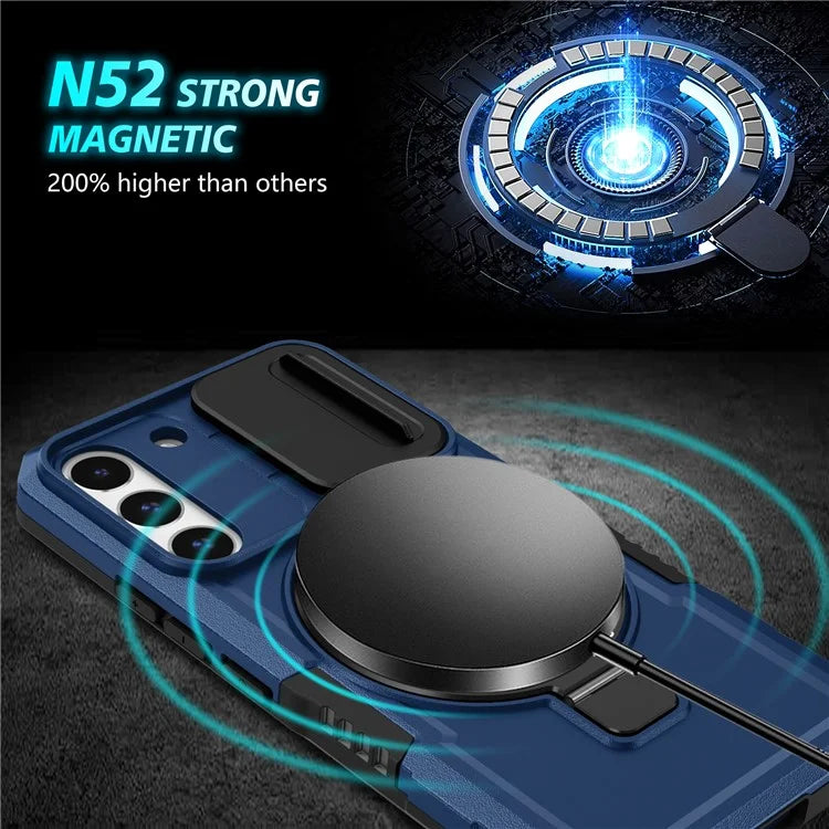 For Samsung Galaxy S22+ 5G kickstand Case PC+TPU Magnetic Phone Shell with Lens Cover