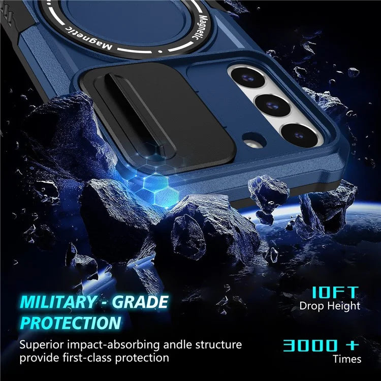 For Samsung Galaxy S22+ 5G kickstand Case PC+TPU Magnetic Phone Shell with Lens Cover
