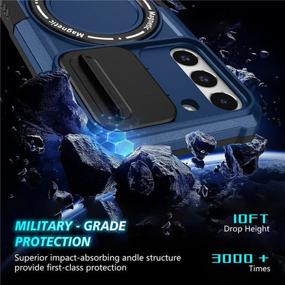 For Samsung Galaxy S22+ 5G kickstand Case PC+TPU Magnetic Phone Shell with Lens Cover