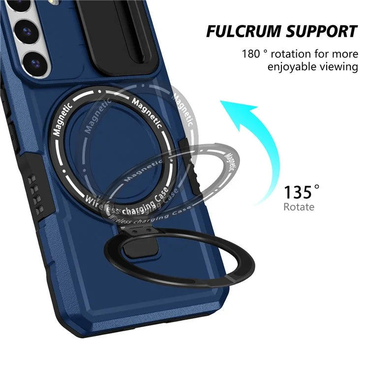 For Samsung Galaxy S22+ 5G kickstand Case PC+TPU Magnetic Phone Shell with Lens Cover