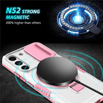 For Samsung Galaxy S22+ 5G kickstand Case PC+TPU Magnetic Phone Shell with Lens Cover