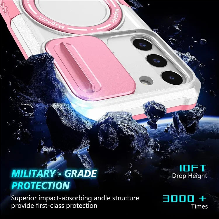 For Samsung Galaxy S22+ 5G kickstand Case PC+TPU Magnetic Phone Shell with Lens Cover