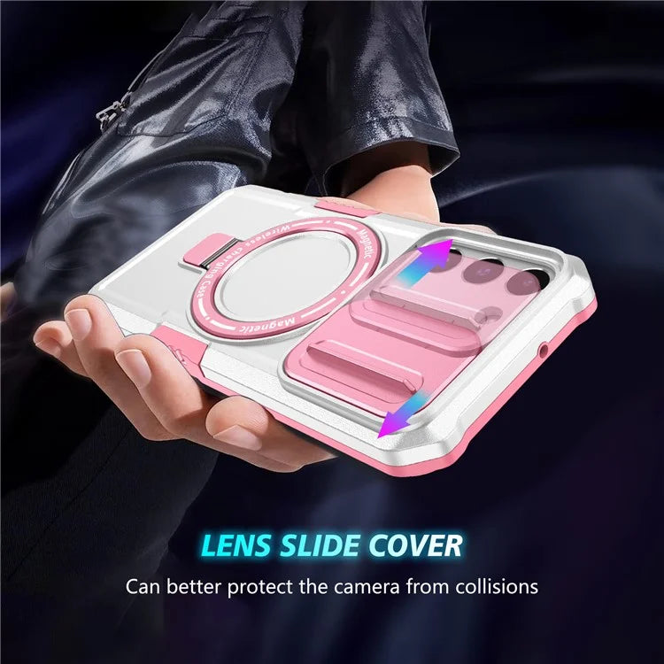 For Samsung Galaxy S22+ 5G kickstand Case PC+TPU Magnetic Phone Shell with Lens Cover