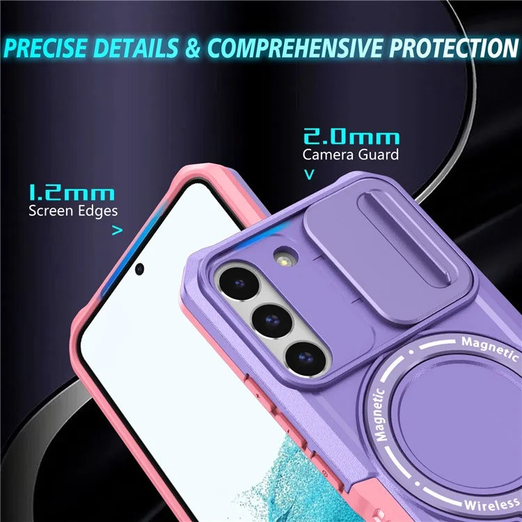 For Samsung Galaxy S22+ 5G kickstand Case PC+TPU Magnetic Phone Shell with Lens Cover