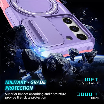 For Samsung Galaxy S22+ 5G kickstand Case PC+TPU Magnetic Phone Shell with Lens Cover