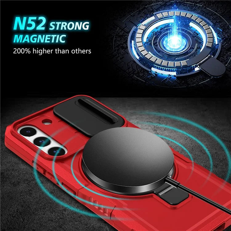 For Samsung Galaxy S22+ 5G kickstand Case PC+TPU Magnetic Phone Shell with Lens Cover