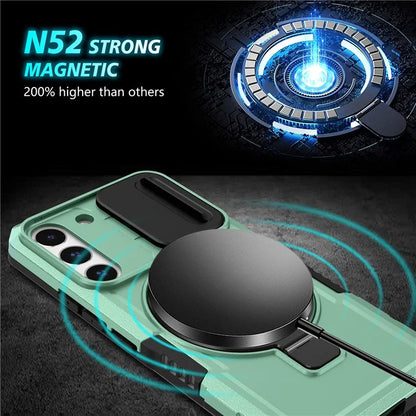 For Samsung Galaxy S22+ 5G kickstand Case PC+TPU Magnetic Phone Shell with Lens Cover