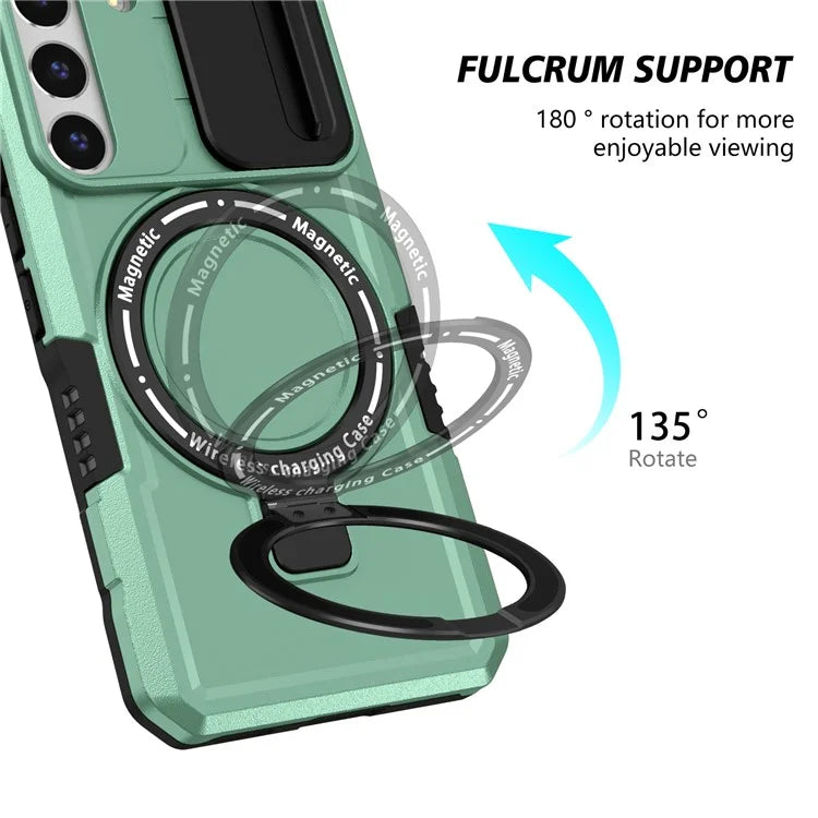 For Samsung Galaxy S22+ 5G kickstand Case PC+TPU Magnetic Phone Shell with Lens Cover