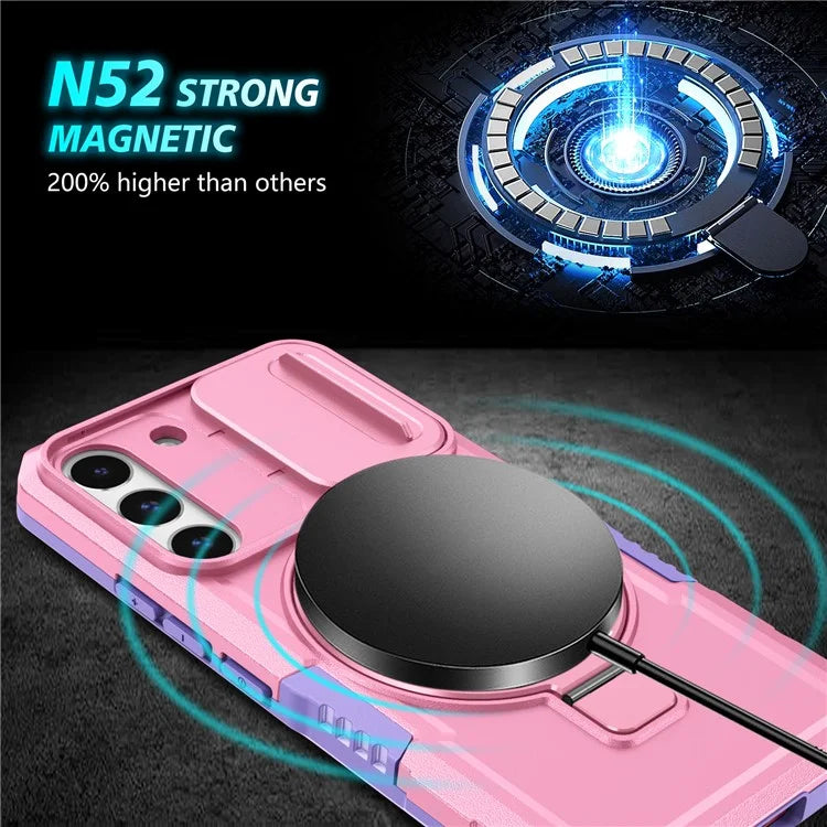 For Samsung Galaxy S22+ 5G kickstand Case PC+TPU Magnetic Phone Shell with Lens Cover