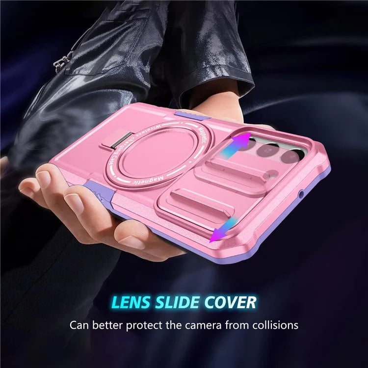 For Samsung Galaxy S22+ 5G kickstand Case PC+TPU Magnetic Phone Shell with Lens Cover