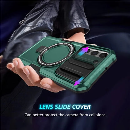 For Samsung Galaxy S22+ 5G kickstand Case PC+TPU Magnetic Phone Shell with Lens Coverish Green