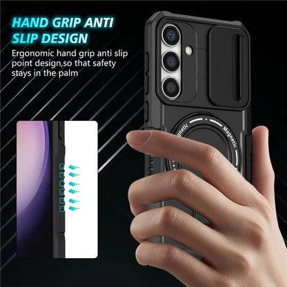 For Samsung Galaxy S24 Case Compatible with MagSafe PC+TPU Phone Case with Lens Lid