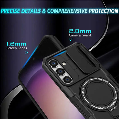 For Samsung Galaxy S24 Case Compatible with MagSafe PC+TPU Phone Case with Lens Lid