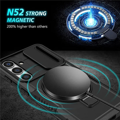 For Samsung Galaxy S24 Case Compatible with MagSafe PC+TPU Phone Case with Lens Lid