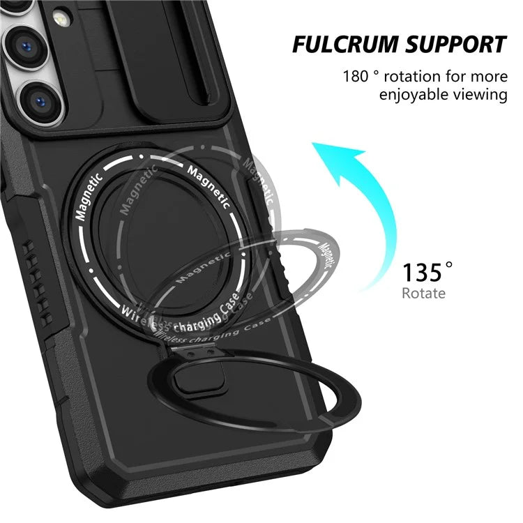 For Samsung Galaxy S24 Case Compatible with MagSafe PC+TPU Phone Case with Lens Lid
