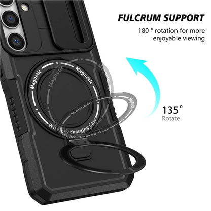 For Samsung Galaxy S24 Case Compatible with MagSafe PC+TPU Phone Case with Lens Lid