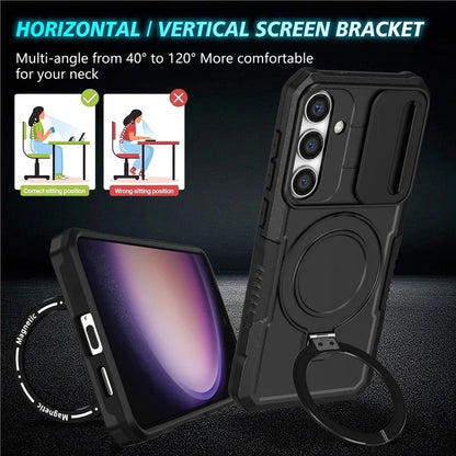 For Samsung Galaxy S24 Case Compatible with MagSafe PC+TPU Phone Case with Lens Lid