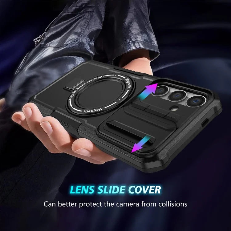 For Samsung Galaxy S24 Case Compatible with MagSafe PC+TPU Phone Case with Lens Lid