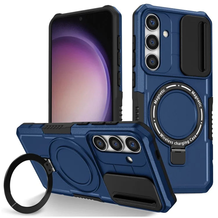For Samsung Galaxy S24 Case Compatible with MagSafe PC+TPU Phone Case with Lens Lid