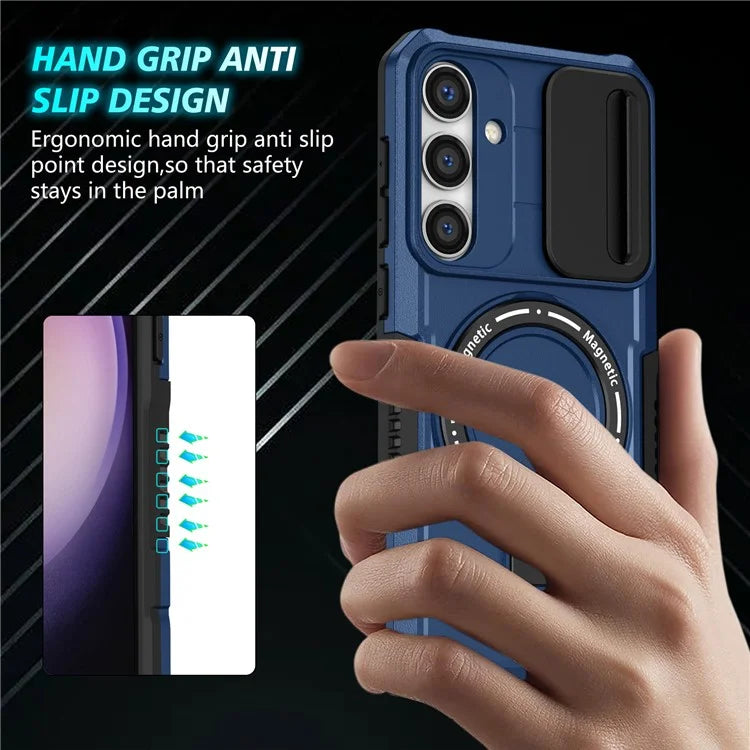 For Samsung Galaxy S24 Case Compatible with MagSafe PC+TPU Phone Case with Lens Lid