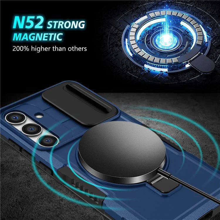 For Samsung Galaxy S24 Case Compatible with MagSafe PC+TPU Phone Case with Lens Lid