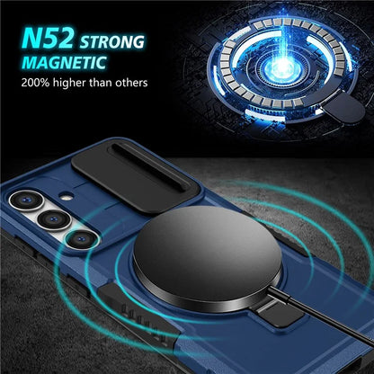 For Samsung Galaxy S24 Case Compatible with MagSafe PC+TPU Phone Case with Lens Lid