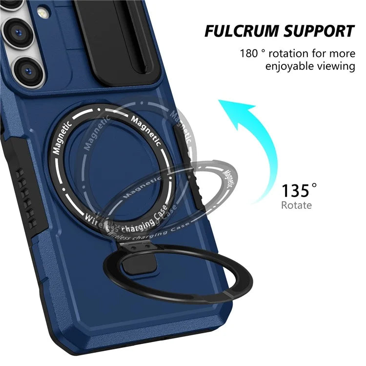 For Samsung Galaxy S24 Case Compatible with MagSafe PC+TPU Phone Case with Lens Lid