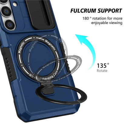For Samsung Galaxy S24 Case Compatible with MagSafe PC+TPU Phone Case with Lens Lid