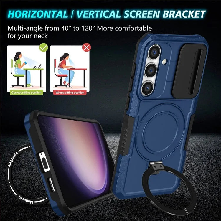 For Samsung Galaxy S24 Case Compatible with MagSafe PC+TPU Phone Case with Lens Lid