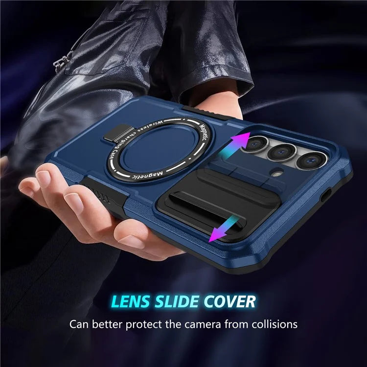 For Samsung Galaxy S24 Case Compatible with MagSafe PC+TPU Phone Case with Lens Lid