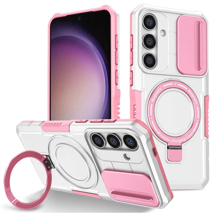 For Samsung Galaxy S24 Case Compatible with MagSafe PC+TPU Phone Case with Lens Lid