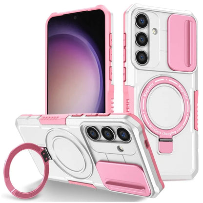 For Samsung Galaxy S24 Case Compatible with MagSafe PC+TPU Phone Case with Lens Lid