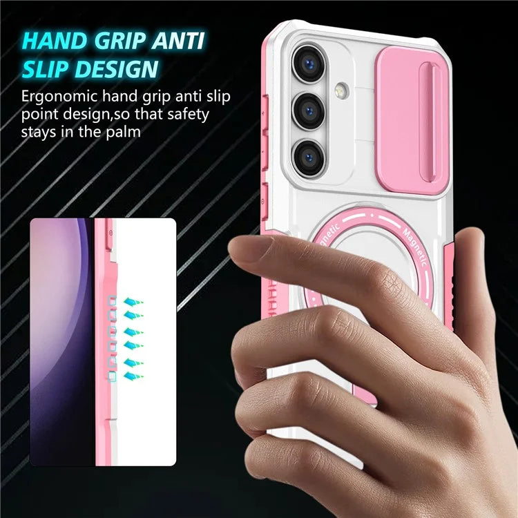For Samsung Galaxy S24 Case Compatible with MagSafe PC+TPU Phone Case with Lens Lid