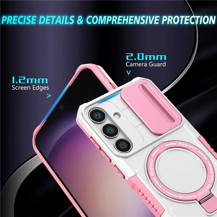 For Samsung Galaxy S24 Case Compatible with MagSafe PC+TPU Phone Case with Lens Lid